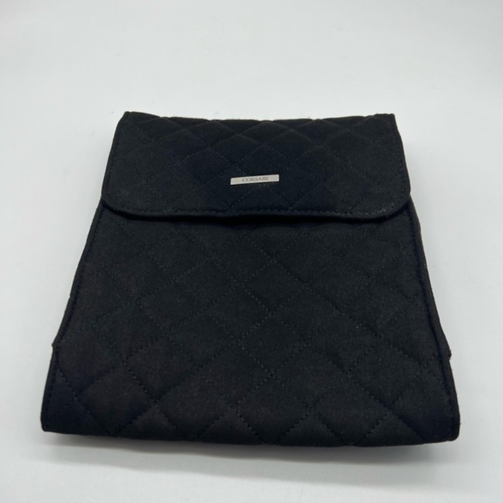 Corsair cross-stitched, padded headphone storage pouch with a magnetic clasp